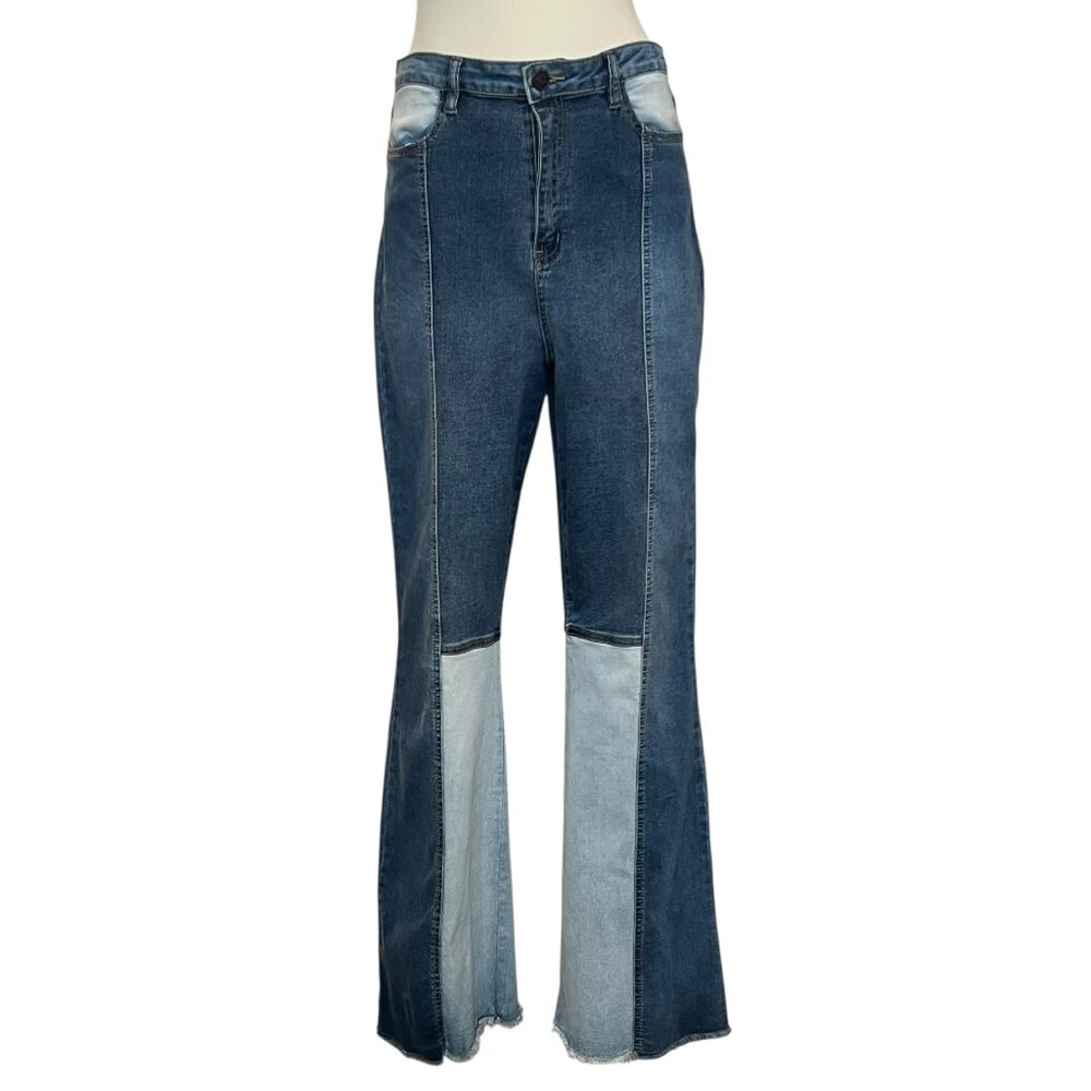 Almost Famous Crave Fame ultra high rise flared patchwork jeans junior’s 13